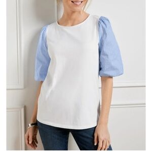 Talbots Woven Balloon Sleeve Crewneck Tee Size L